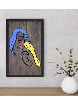 Bk Gift Woman Line Dekoratif Ahşap Siyah Çerçeveli Tablo-1