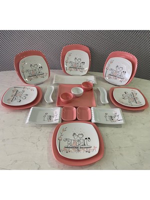 Keramika  23 Parça Tatlı Düş Pembe Kahvaltı Takımı