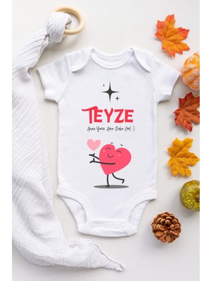 Limon Unisex Beyaz Teyze Anne Yarısı Desenli Kısa Kol Body