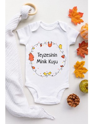 Limon Unisex Bebek Beyaz Teyzesinin Minik Kuşu Desenli Kısa Kol Body