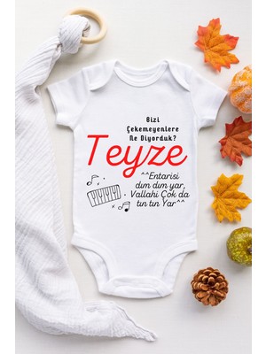 Limon Unisex Bebek Beyaz Bizi Çekemeyenler Teyze Desenli Kısa Kol Body