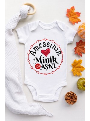 Limon Bebek Beyaz Amcasının Minik Aşkı Desenli Kısa Kol Body