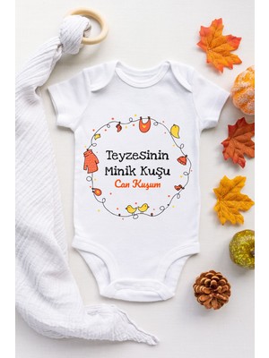 Limon Unisex Bebek Beyaz Teyzesinin Can Kuşu Desenli Kısa Kol Body