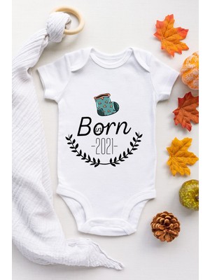 Limon Unisex Born In 2021 Çarık Desenli Kısa Kol Body