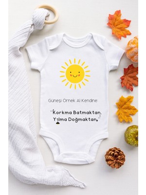 Limon Bebek Beyaz Güneşi Örnek Al Kendine Desenli Kısa Kol Body