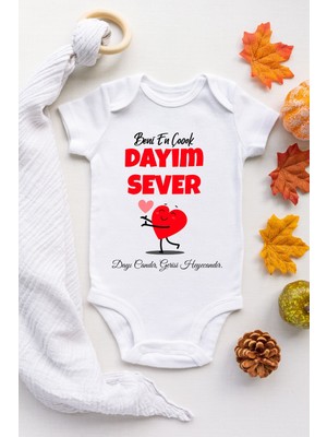 Limon Bebek Beyaz Beni En Çok Dayım Sever Desenli Kısa Kol Body