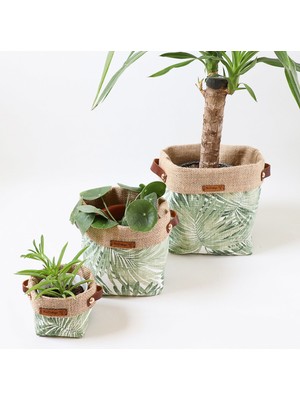 BirD Design Palm Serisi Green 3lü Kumaş Saksı Kılıfı Seti