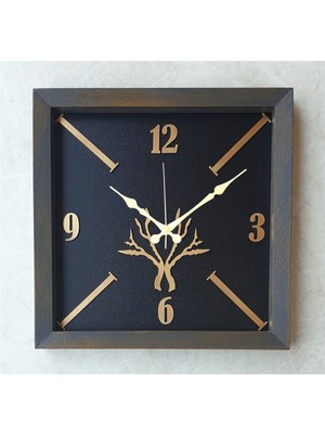 Markakanvas Ahşap Eskitme Kare Gold(Altın) Duvar , Masa Saati