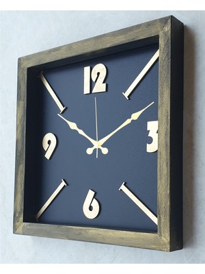 Markakanvas Ahşap Eskitme Kare Gold(Altın) Duvar , Masa Saati
