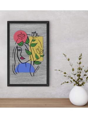 Bk Gift Woman Line Dekoratif Ahşap Siyah Çerçeveli Tablo-4