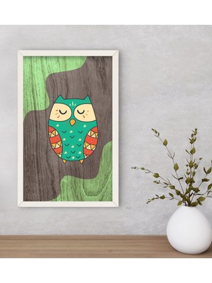 Bk Gift Baykuş Dekoratif Ahşap Beyaz Çerçeveli Tablo-3
