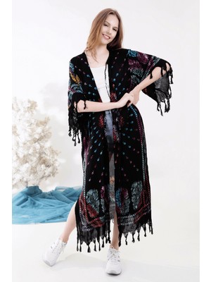 Unytex Yazlık Trend Renkli Kapadokya Desen Kaftan Kimono 5 - Kuşaklı - El Baskısı