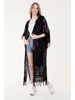 Unytex Yazlık Trend Renkli Kapadokya Desen Kaftan Kimono 5 - Kuşaklı - El Baskısı