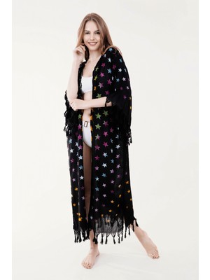 Unytex Yazlık Trend Yıldız Desen Kaftan Kimono 8 - Kuşaklı - El Baskısı