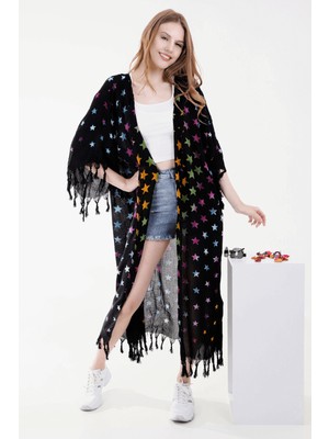 Unytex Yazlık Trend Yıldız Desen Kaftan Kimono 8 - Kuşaklı - El Baskısı