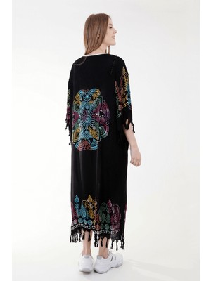 Unytex Yazlık Trend Renkli Anadolu Desen Kaftan Kimono 10 - Kuşaklı - El Baskısı