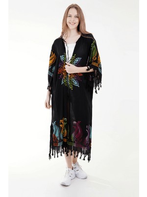 Unytex Yazlık Trend Nemrut Desen Kaftan Kimono 15 - Kuşaklı - El Baskısı