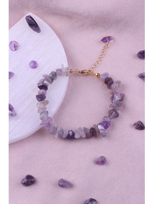 Dünya Doğal Taş Doğal Ametist Taşlı Kadın Bileklik - 300184