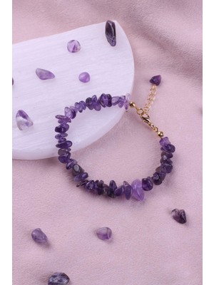 Dünya Doğal Taş Doğal Ametist Taşlı Kadın Bileklik - 300189
