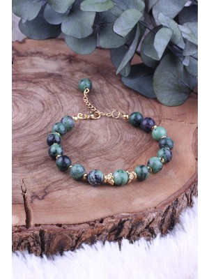 Dünya Doğal Taş Doğal Ruby Zoisit Taşlı Kadın Bileklik - 300182