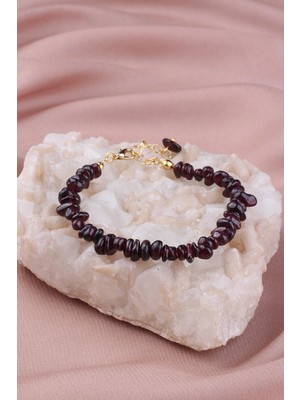 Dünya Doğal Taş Doğal Lal Granat ( Garnet ) Taşlı Kadın Bileklik - 300204