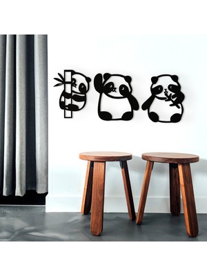 ION Wooden Factory Dekoratif 3 Lü Panda Duvar Dekoru, Lazer Kesim