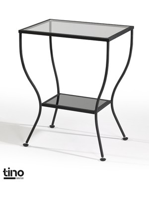 Tino Furniture Floransa Siyah Yan Sehpa Cam ve Ayna Raflı Metal Komodin