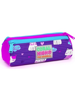 Coral High Kalem Çantası 3 Bölmeli Dayanıklı Malzeme ile Renkli Kedi Desenli