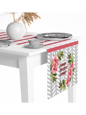 Tropik Home Amerikan Servis Dijital Baskılı Home Sweet Desen Renkli Masa  Sunum Runner 40 x 145 cm.