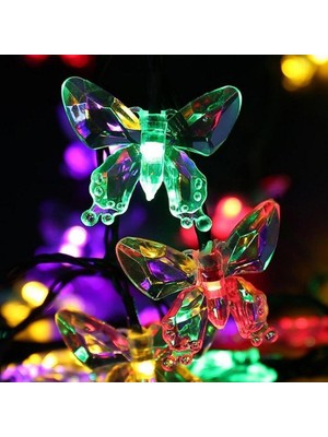 Schulzz 30 LED 4 M Güneş Enerjili Kelebek Renkli 8 Mod LED Bahçe Teras Balkon Ağaç Solar Aydınlatma