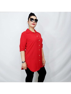 Fahrettin Moda Kırmızı Uzun Gömlek Tunik