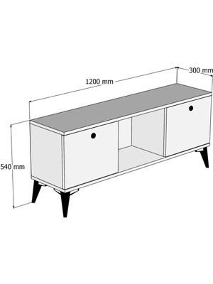 FERNISO 120CM Beyaz Tv Sehpası Siyah Düğme Kulplu