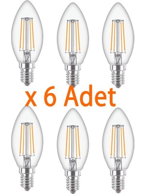 Philips 4,3W (40W) Rustik Mum LED Ampul Sarı E14 Şeffaf Cam (6 Adet)