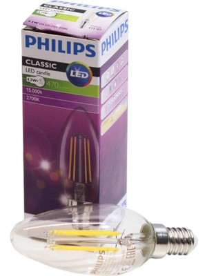 Philips 4,3W (40W) Rustik Mum LED Ampul Sarı E14 Şeffaf Cam (6 Adet)