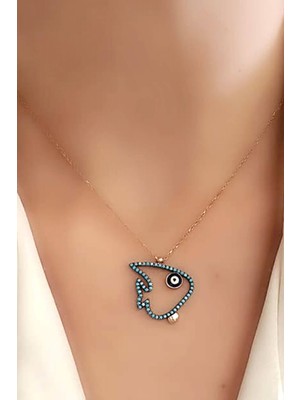 Ose Shop Nazar Boncuklu Turkuaz Taşlı 925 Ayar Gümüş Rose Balık Kolye