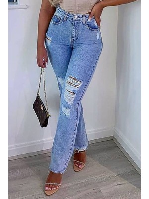 Mad Girls Mavi Yırtık Mom Jean MG1163