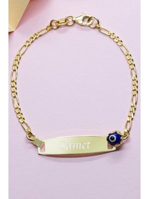 Belinda Store 925 Ayar Gümüş İsimli Nazar Boncuklu Göz Bebek & Çocuk Künye Bileklik