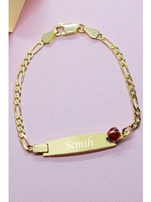 Belinda Store 925 Ayar Gümüş İsimli Uğur Böceği Bebek & Çocuk Künye Bileklik