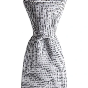 1001 Kravat Gri Desenli 8 cm Genişliğinde Ipek Kravat