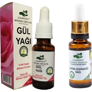 Çalıkoğlu Bitkisel Ürünler Gül Yağı - Üzüm Çekirdeği Yağı 2'li Avantaj Paketi 20 ml