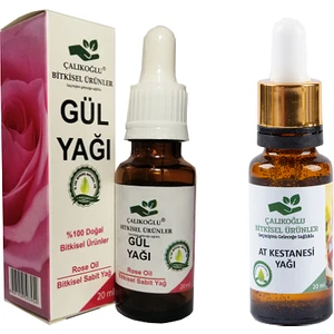 Çalıkoğlu Bitkisel Ürünler Gül Yağı - At Kestanesi Yağı 2'li Avantaj Paketi 20 ml
