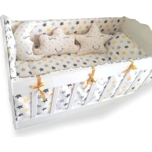 Bebek Özel Bebek Beşik Uyku Seti (9 Parça) Sarı Büyük Yıldızlı