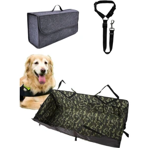 Elegance Köpek Araç Koltuk Örtüsü Oto Koltuk Kılıfı+ Tasma + Organizer Çantası 150 x 135 x 50 Cm- Siyah