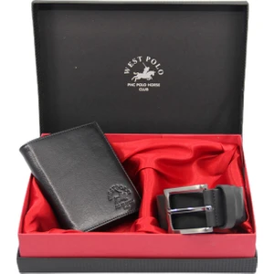 West Polo Siyah Erkek Babalar Günü Özel Set Hakiki Deri Cüzdan/kemer WPT77-131