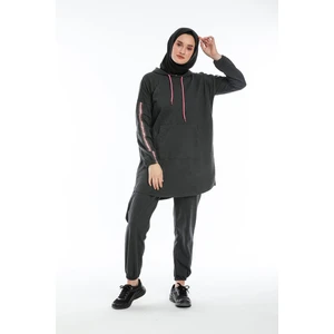 Cng Moda Oversize Model Siyah Fosforlu Tesettür Eşofman Takımı