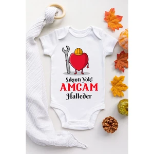 Unisex Bebek Beyaz Sıkıntı Yok Amcam Halleder Desenli Kısa Kol Body