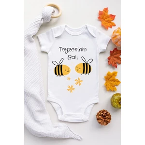 Kız Bebek Beyaz Teyzesinin Balı Desenli Kısa Kol Body