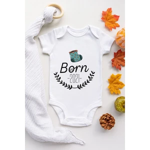 Unisex Born In 2021 Çarık Desenli Kısa Kol Body