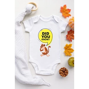 Unisex Beyaz Dıd You Know Desenli Kısa Kol Body