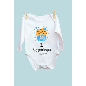 1 Yaşındayım Mavi Desenli Uzun Kol